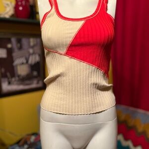 Zara Red and Cream Ribbed Top
